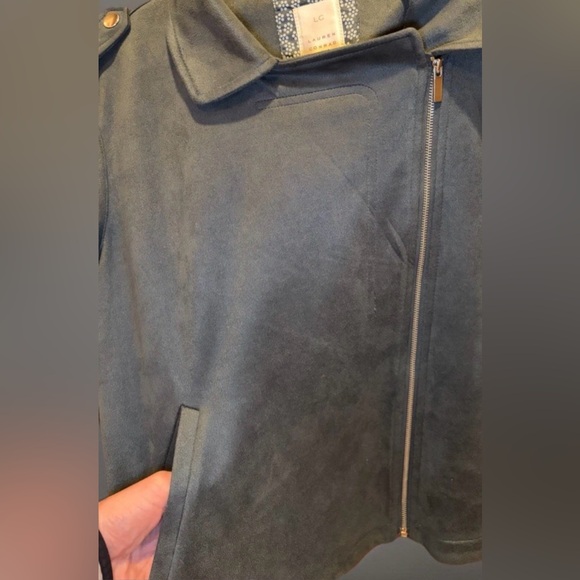 LC Lauren Conrad Dusty Green Faux Suede Front Zip Soft Moto Jacket Medium - Picture 7 of 11